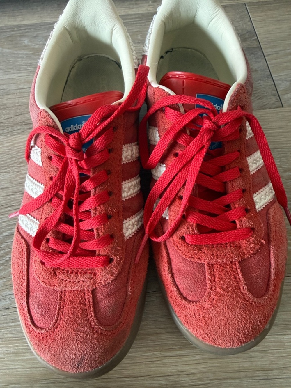 Adidas Gazelle Red Suede Sneakers with White Stripes - Picture 4 of 5